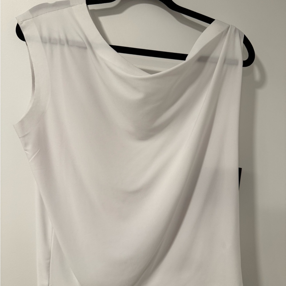 Norma Kamali White Shoulder Drape Tank Top